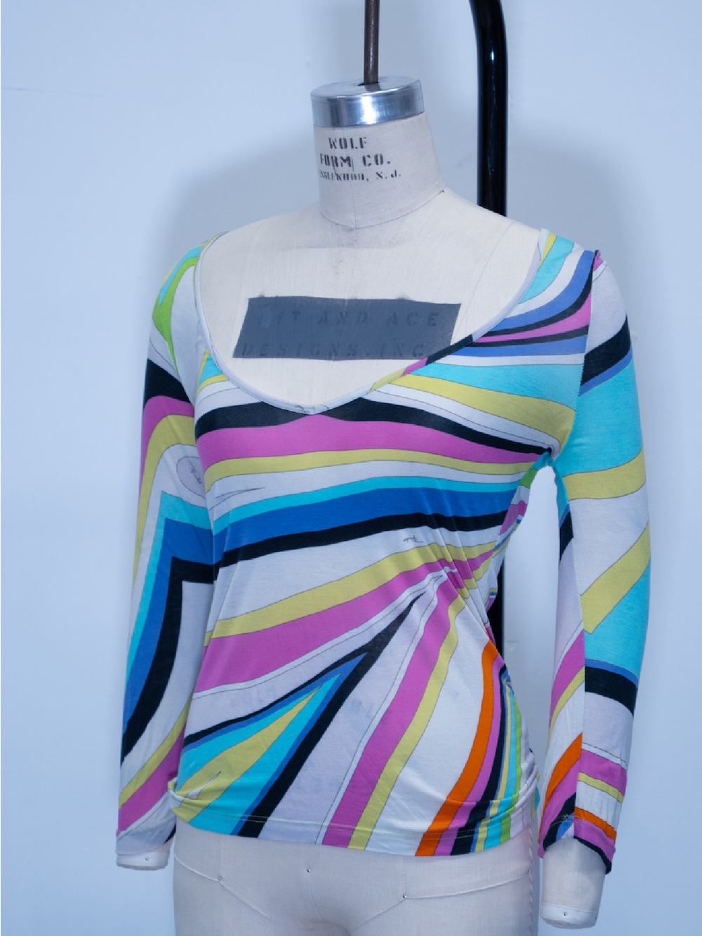 Emilio Pucci Multicolor Striped Scoop-Neck Long Sleeve Top - Picture 2 of 7